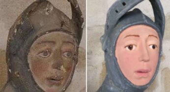 La restauración de escultura del San Jorge de Estella