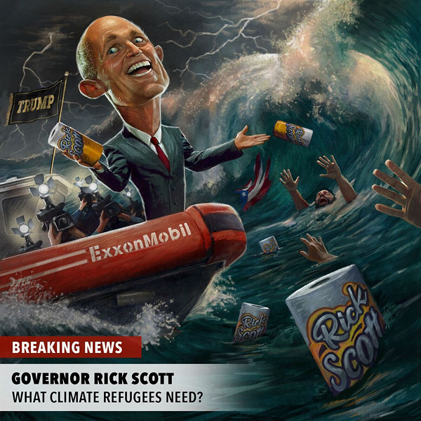 Media campaign exposes #RickScott for contributing to the hardships faced in #PuertoRico after #HurricaneMaria by denyin...