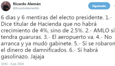 Ricardo Alemán dice que en tan solo 6 días AMLO ya dijo 6 mentiras