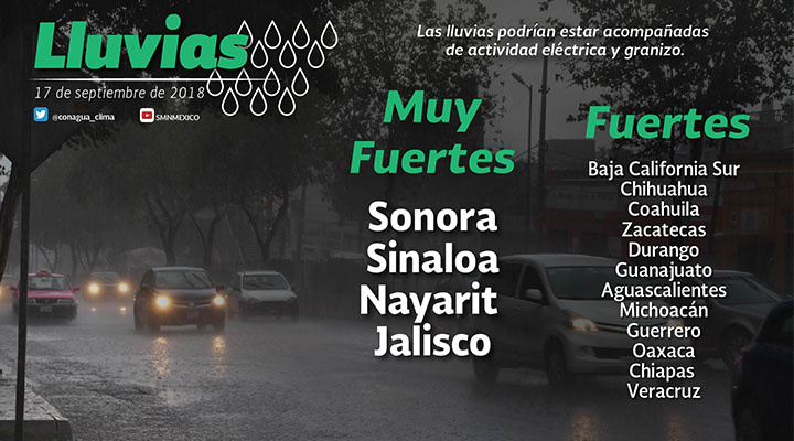 Prevén tormentas puntuales muy fuertes y actividad eléctrica en Sonora, Sinaloa, Nayarit y Jalisco