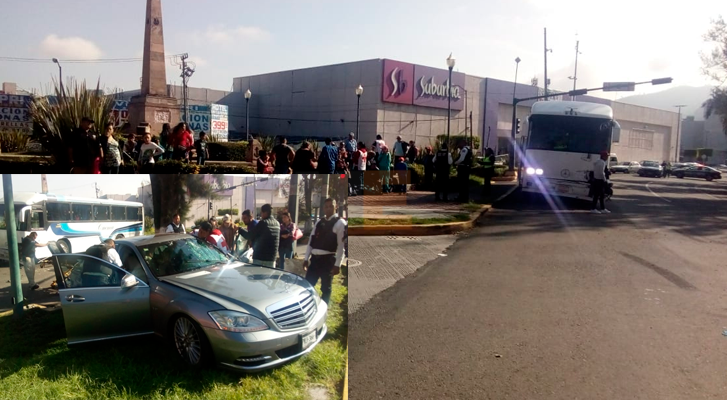 Seis heridos en choque de camión de pasajeros y auto en “El Ancla” en Morelia, Michoacán