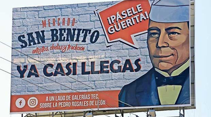 Ponen a Benito Juárez como taquero en anuncio publicitario de restaurante en Chihuahua