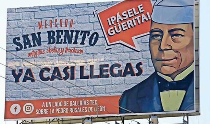 translated from Spanish: Ponen a Benito Juárez como taquero en anuncio publicitario de restaurante en Chihuahua