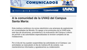 Universidad Vasco de Quiroga en Morelia también recibió amenaza de explosivos