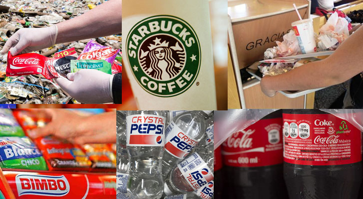 The companies that produce more waste in Mexico are Coca Cola, Pepsi, Nestle, Danone, Starbucks, McDonalds... home