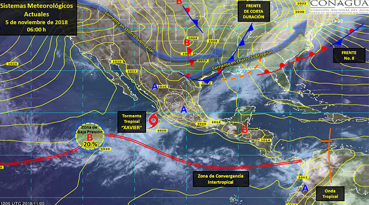 Tormenta tropical "Xavier" generará vientos fuertes y oleaje elevado en costas de Nayarit, Jalisco y Colima