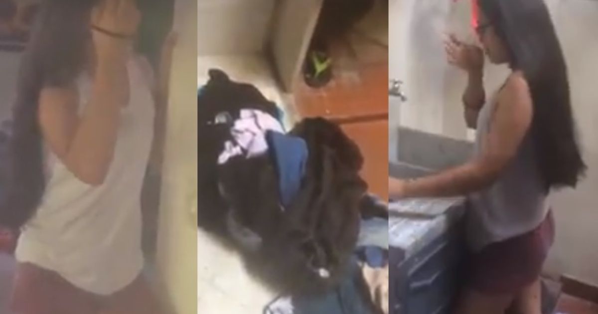 Video: Obliga a su hija a lavar la ropa a mano porque reprobó el año