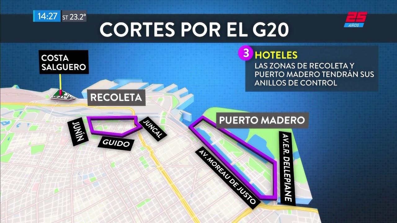 Estos son los cortes en la ciudad por el operativo del G20