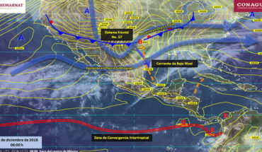 translated from Spanish: Extensive cloud cover the region middle and northeast of the country