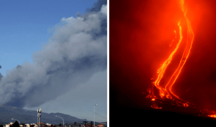 translated from Spanish: Volcán Etna provoca 150 sismos, nube de cenizas y lava