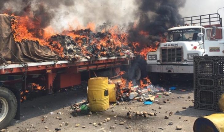 Incendiaron un camión con ayuda humanitaria para Venezuela