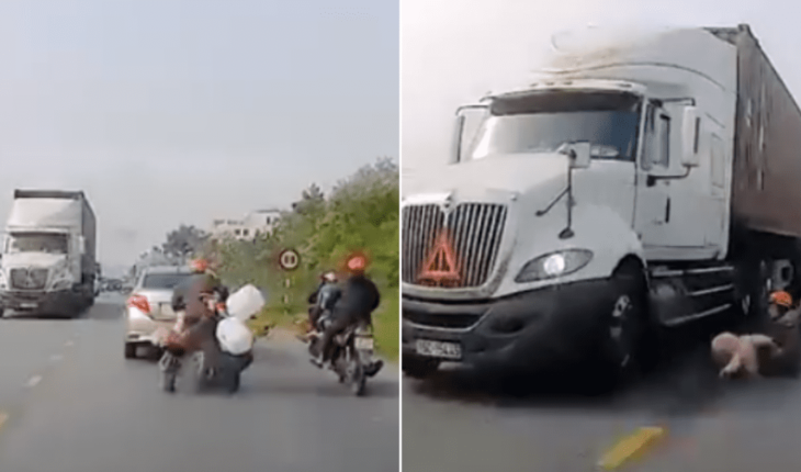 VIDEO: La tumban de moto y salva a niño de ser aplastado