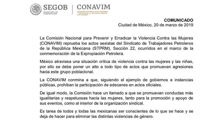 CONAVIM pide que se prohíba la participación de edecanes en actos oficiales