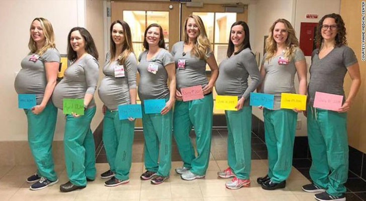 Nueve enfermeras de la misma unidad de partos de un hospital de Estados Unidos, darán a luz casi al mismo tiempo