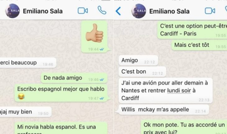 translated from Spanish: Disseminate recent chats of Emiliano Sala organizing the flight of tragedy