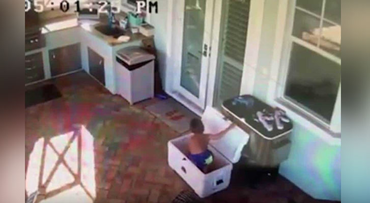 In the United States, a 5-year-old boy trapped in a cooler while playing "hide and seek"
