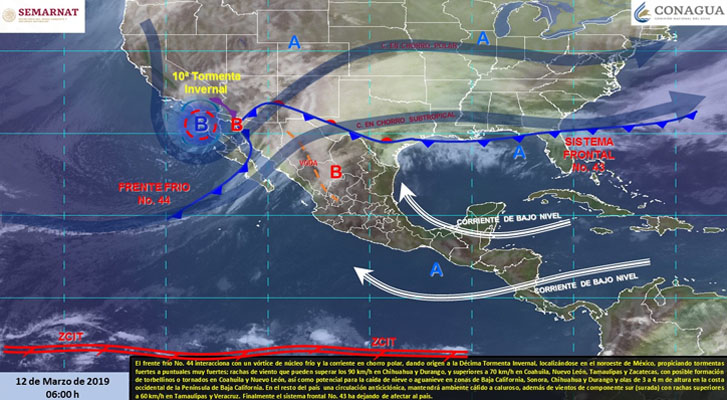 Tenth winter storm favourable rains in the North of Mexico, in the rest of the country remains the hot environment