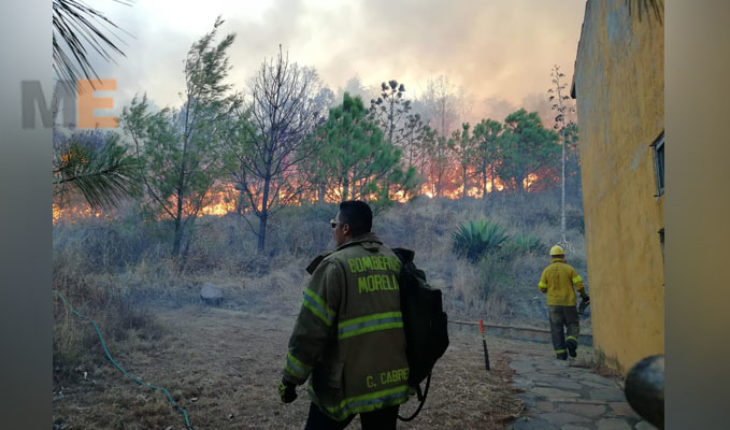 De manera coordinada, combaten incendio forestal de Cerro Verde, en Morelia, Michoacán