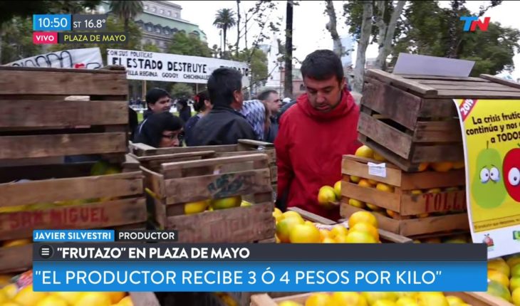 Video: "Frutazo" en Plaza de Mayo