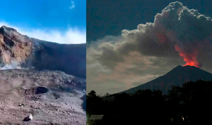 translated from Spanish: Tourists risk and take a selfi in the crater of a volcano little until you make rash