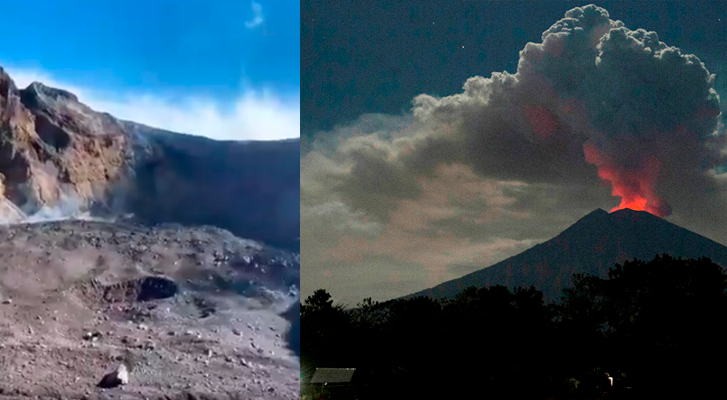 Tourists risk and take a selfi in the crater of a volcano little until you make rash