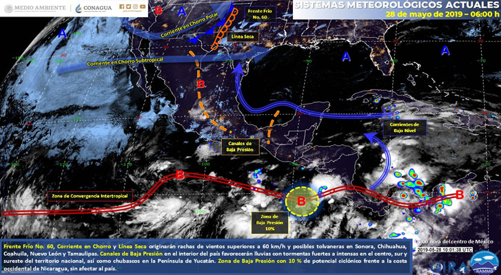 Potencial de tormentas en el sur y centro de México