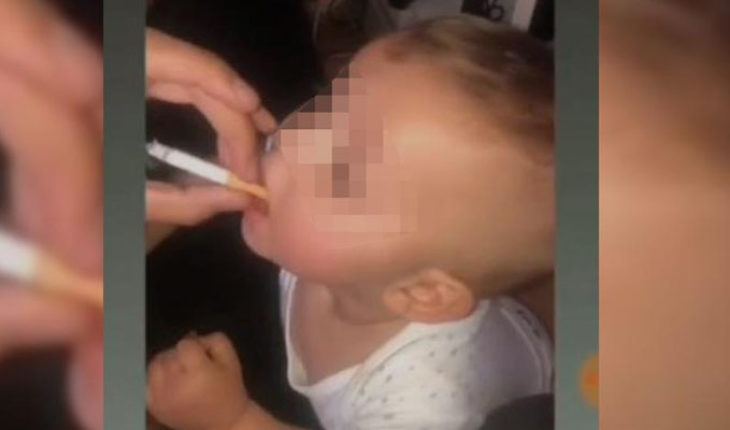 translated from Spanish: Woman publishes in Instagram a video in which she gives a cigar to her son of 11 months