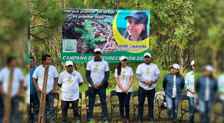 Araceli Saucedo pone en marcha campaña de reforestación #UnÁrbolPorLaVida, en el cerro de San Ángel Zurumucapio