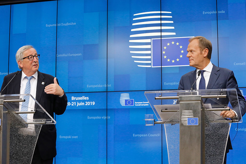 La política migratoria de la UE . Jean-Claude Juncker, presidente de la Comisión Europea, y Donald Tusk, presidente del Consejo Europeo, en la rueda de prensa del pasado consejo del 20 de junio. Foto: ©European Union. Blog Elcano