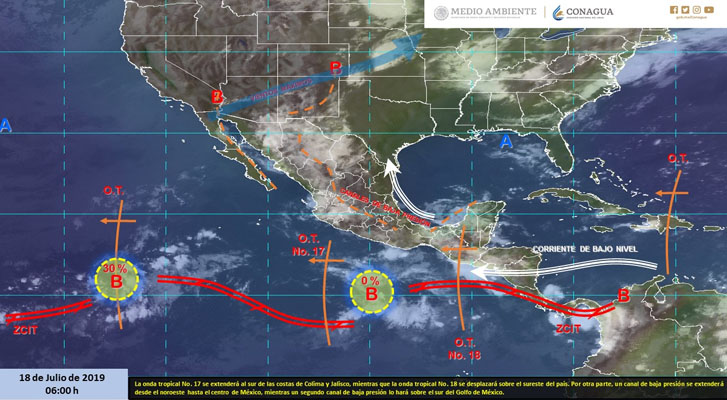 Lluvias muy fuertes en el occidente, sur y sureste de México