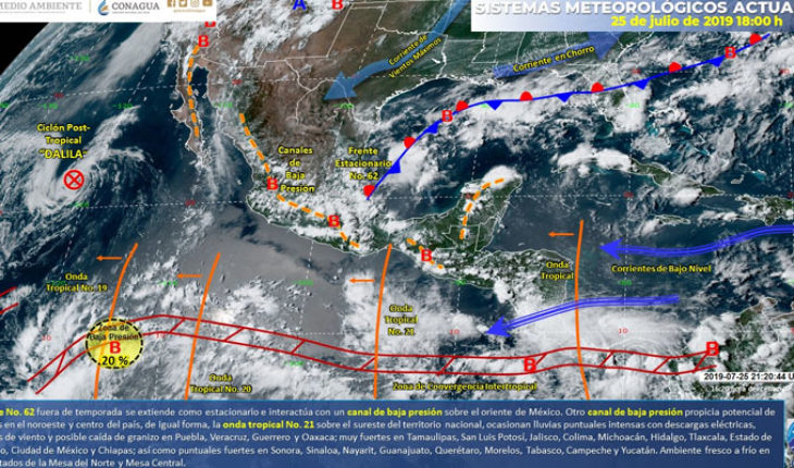 translated from Spanish: Heavy rains in central, northwest, south and western Mexico