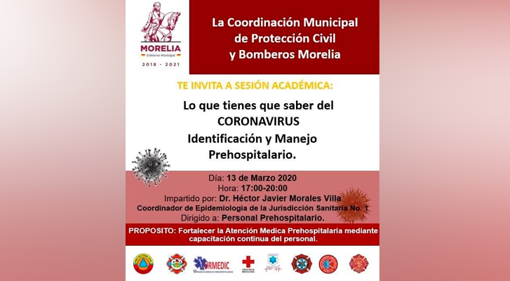 Ayuntamiento de Morelia impartirá charla, “Lo que tienes que saber del CORONAVIRUS”