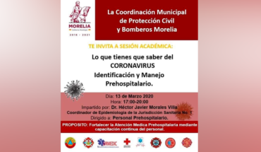 Ayuntamiento de Morelia impartirá charla, “Lo que tienes que saber del CORONAVIRUS”