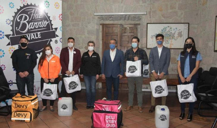 Ayuntamiento de Morelia entrega material preventivo y sanitizante a repartidores de alimentos de aplicaciones móviles