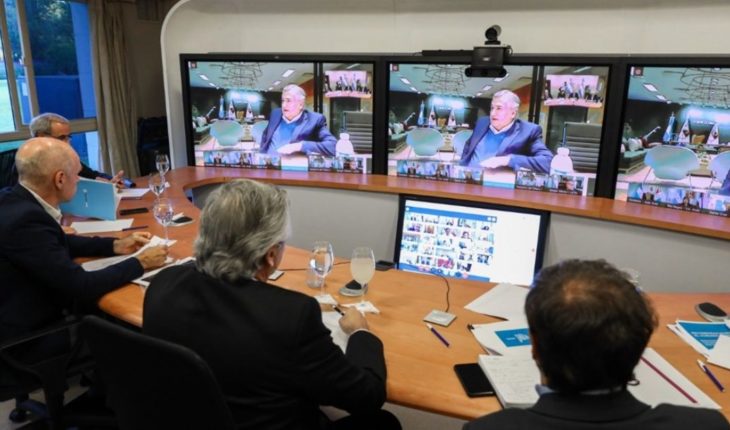 translated from Spanish: Fernandez held a video conference with governors to define quarantine