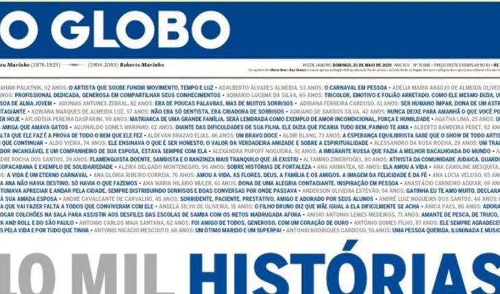 Impactante: O’Globo homenajeo a los 10 mil fallecidos en Brasil