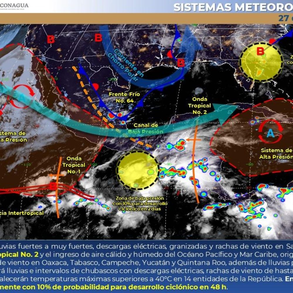 Pronóstico del clima de hoy: Onda tropical 2 traerá lluvias a México
