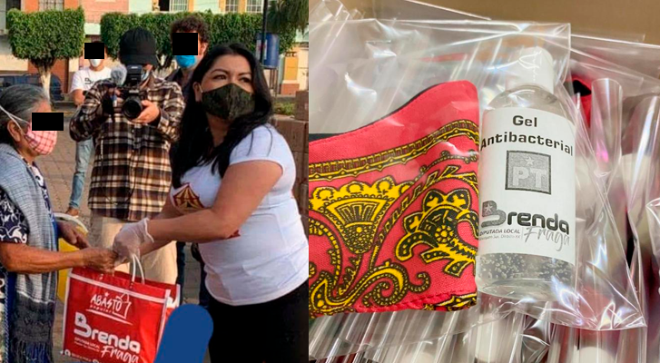 With logo and name, DEPUTY of the PT distributes pantries in Uruapan, Michoacán