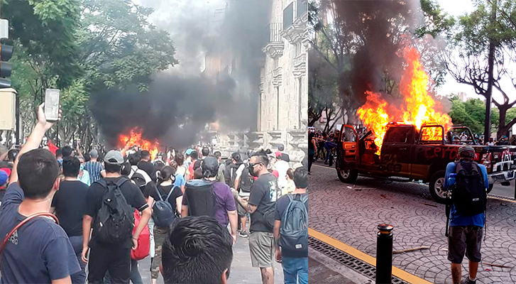 Jóvenes manifestantes se enfrentan a policías en Palacio de Gobierno de Guadalajara (Video)