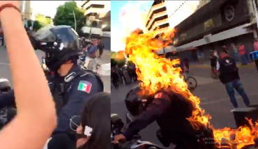 Un Joven prende fuego a oficial, en manifestación de Guadalajara (Video)