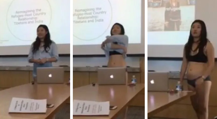 Mujer defiende su tesis en ropa interior ante un comentario de su profesora (Video)