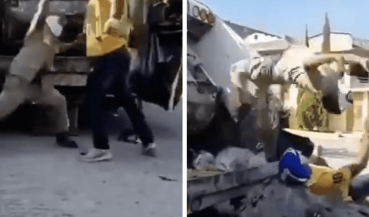 translated from Spanish: Garbage collectors surprise with wrestling routine