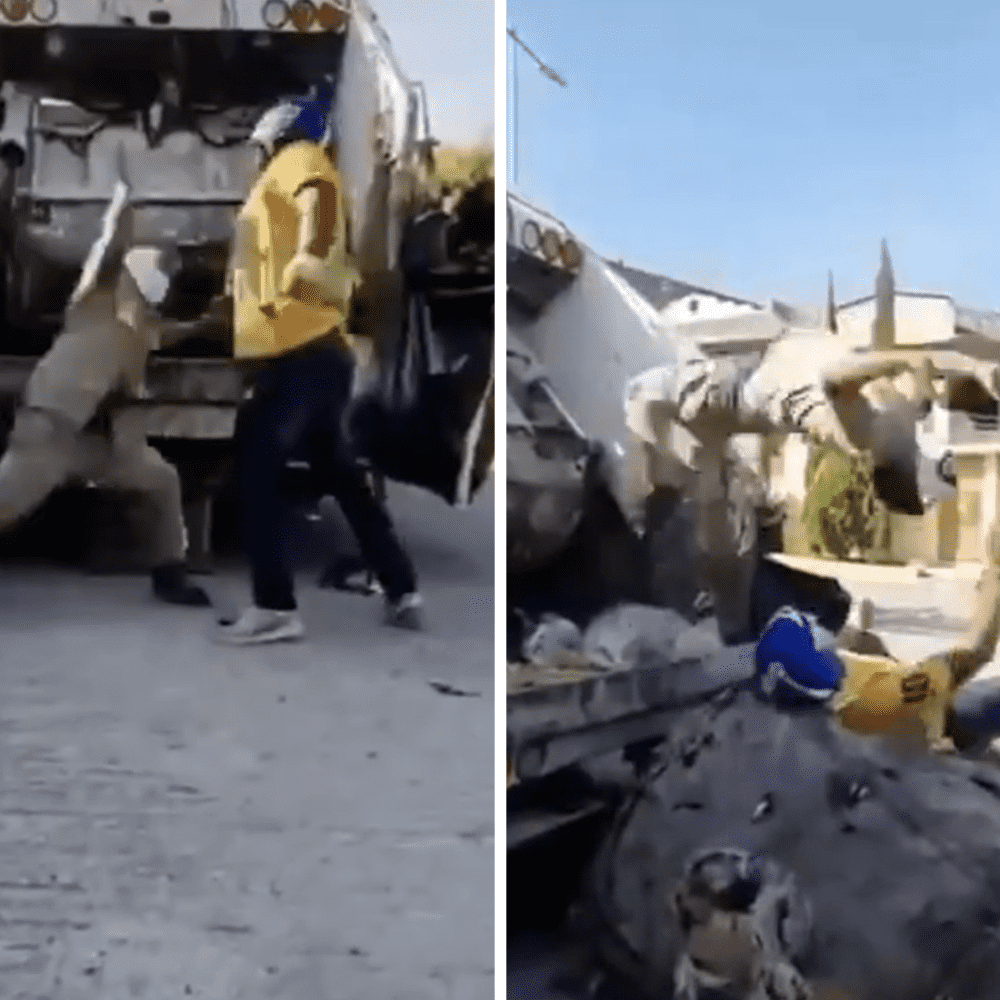 Garbage collectors surprise with wrestling routine
