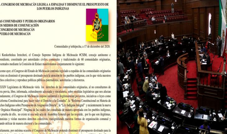 Congreso de Michoacán legisla a espaldas de los pueblos indígenas; reclama Consejo Supremo Indígena