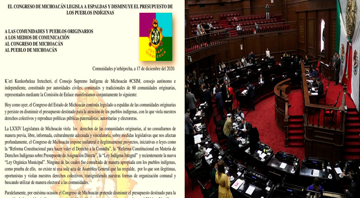 Congreso de Michoacán legisla a espaldas de los pueblos indígenas; reclama Consejo Supremo Indígena