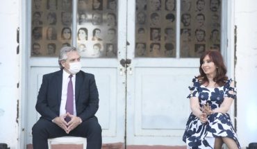translated from Spanish: Alberto Fernández and Cristina Kirchner meet at an event at the former ESMA