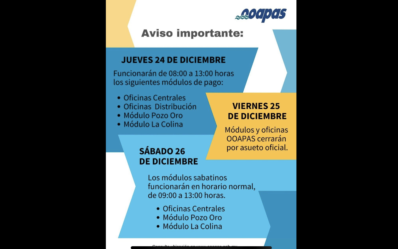 OOAPAS remembers its opening hours for the holiday season