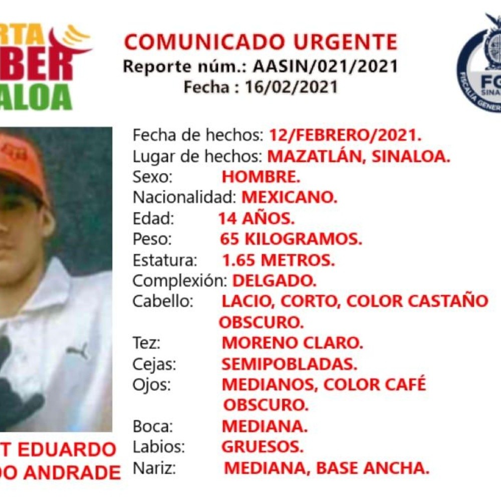 Alerta Amber por desaparición de Jhuset Eduardo Salcido en Mazatlán