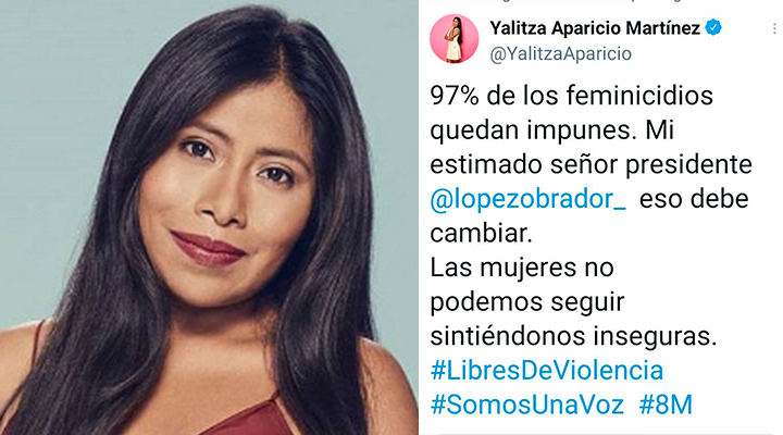 Yalitza Aparicio pide apoyo no solo el 8M y exige a AMLO no dejar impunes los feminicidios