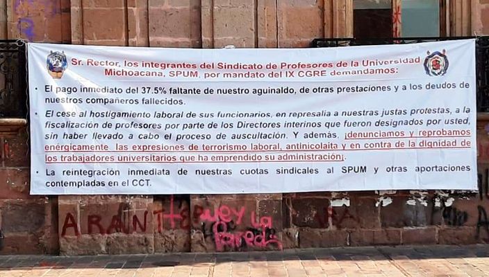 Con manifestación en Junta Local de Conciliación y Arbitraje, SPUM exige toma de nota a Comité Interino